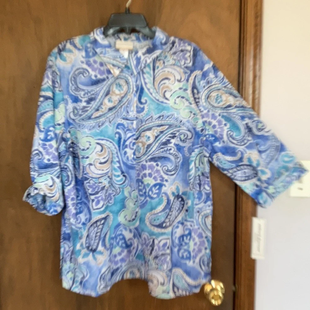 3/$45 Alfred Dunner top abstract floral paisley like print button down shirt 2X - Picture 13 of 17